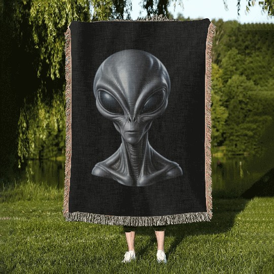 Realistic Grey Alien Extraterrestrial Woven Blankets