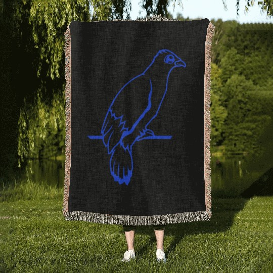 Bird raven dove sitting cable hawk eagle birdie Woven Blankets