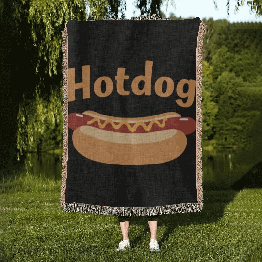 Hotdog Love in black and white look Woven Blankets