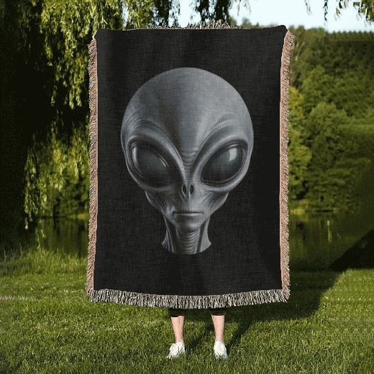 Real Small Grey Alien Extraterrestrial Woven Blankets