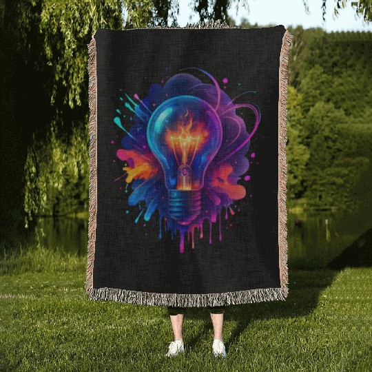 Creative Light Bulb with Neon Splash Woven Blankets