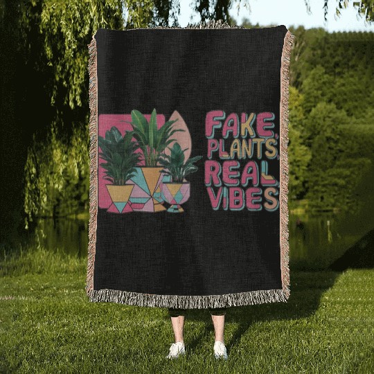 Fake plants, real vibes Woven Blankets