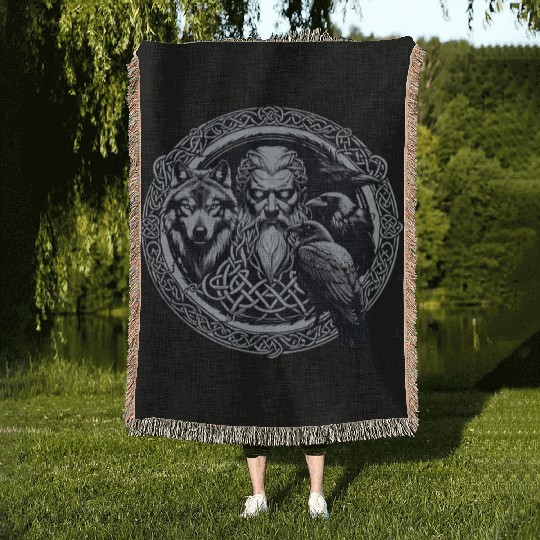 Viking Warrior Man Odin Thor Norman Walhalla Woven Blankets