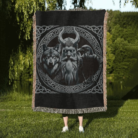 Viking Warrior Man Odin Thor Norman Walhalla Woven Blankets