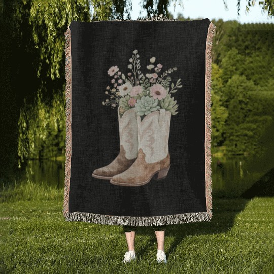 Boho Bloom Boots: Wildflower Cowgirl Style Woven Blankets