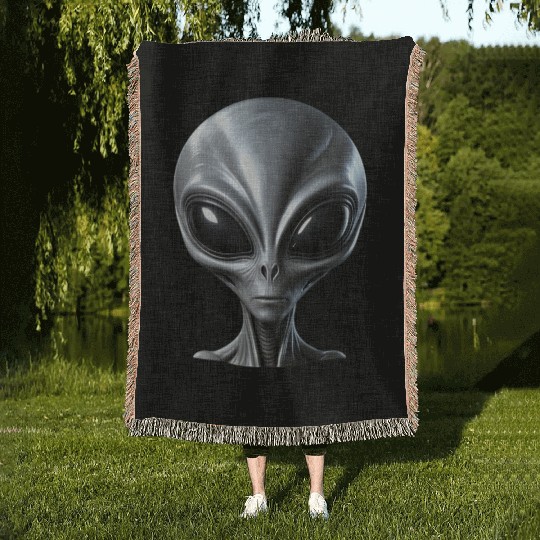 Scary Small Grey Alien Extraterrestrial Woven Blankets