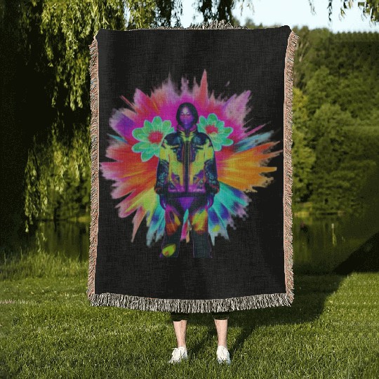 Y2K Bloom: Techwear Meets Luminescent Nature Woven Blankets