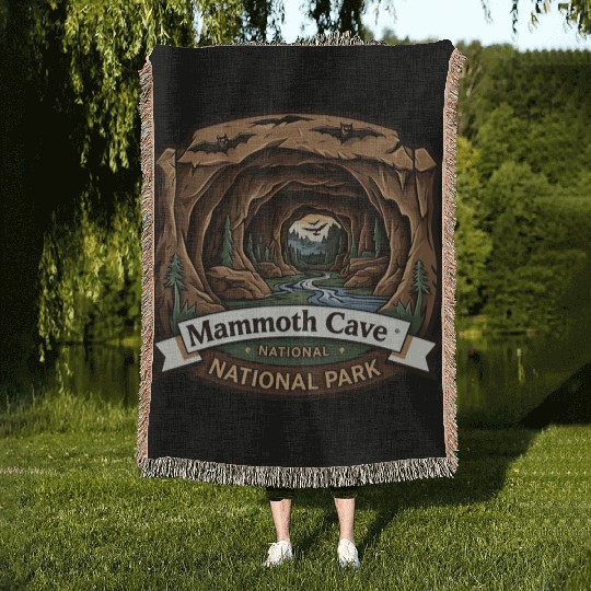 Mammoth Cave National Park Kentucky USA Logo Woven Blankets