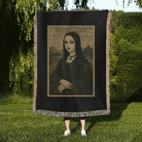 Gothic Geisha Mona Lisa Japanese Vintage Horror Woven Blankets