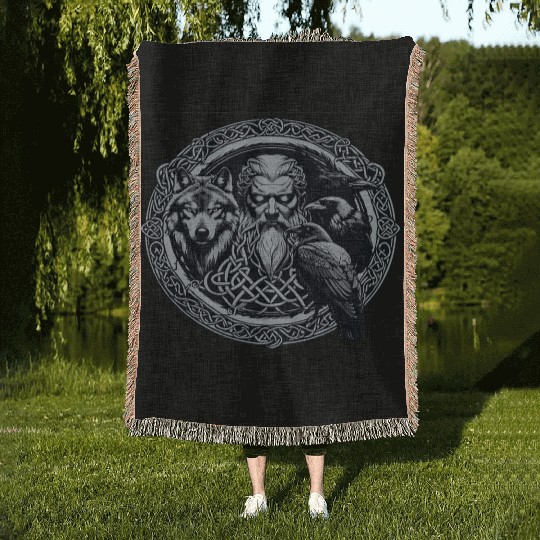 Viking Warrior Man Odin Thor Norman Walhalla Woven Blankets