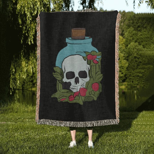 Garden Skull in a Jar Aesthetic Woven Blankets
