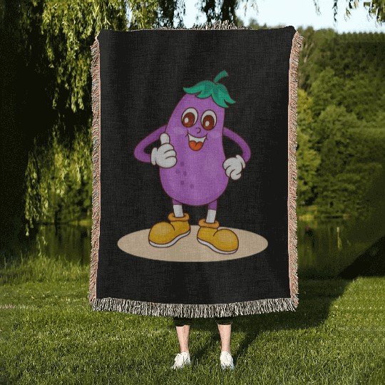 Animated Eggplant Character Design Woven Blankets