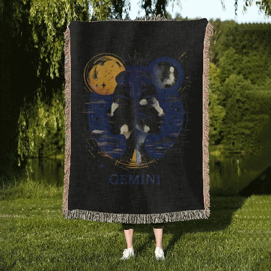 Zodiac Card Gemini Woven Blankets
