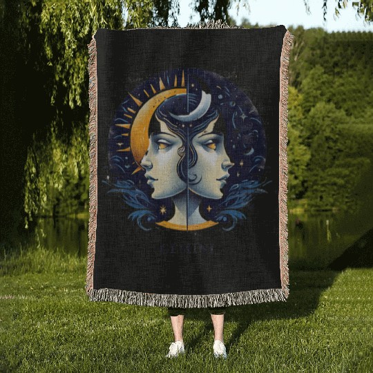 Zodiac Card Gemini Woven Blankets