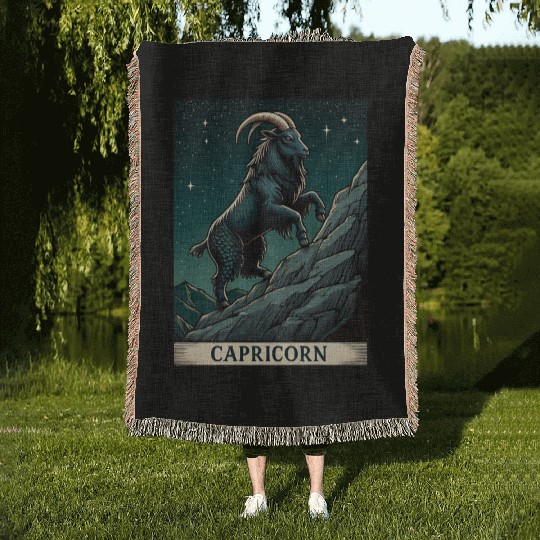 Zodiac Card Capricorn Woven Blankets
