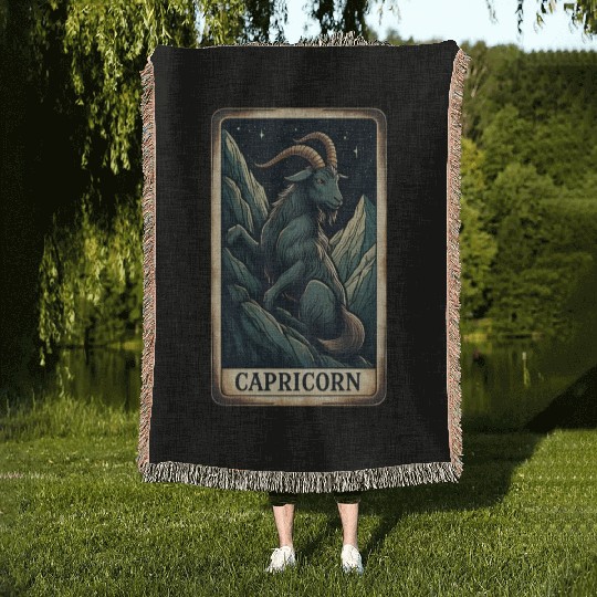 Zodiac Card Capricorn Woven Blankets