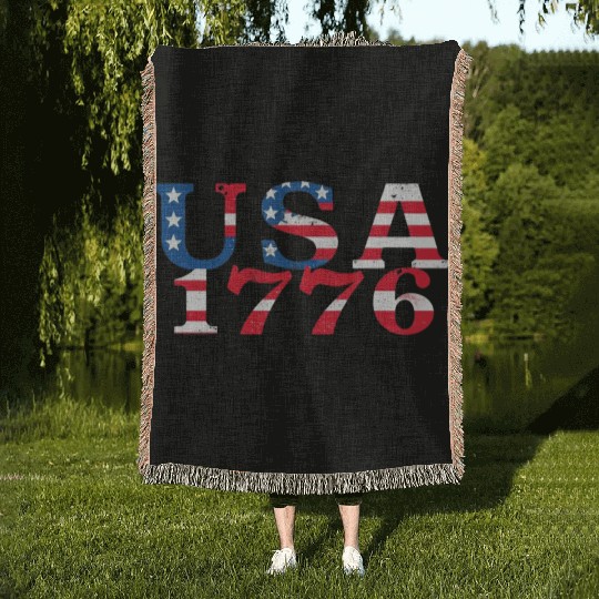 USA Established 1776 Stars Red White Blue Woven Blankets