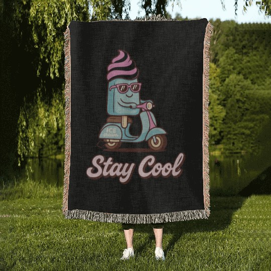 Stay Cool – Ice Cream on Scooter Woven Blankets