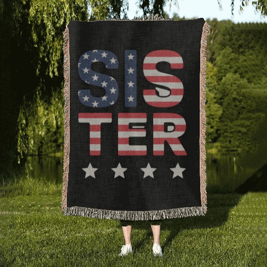Sister American Flag Stars and Stripes Design Woven Blankets