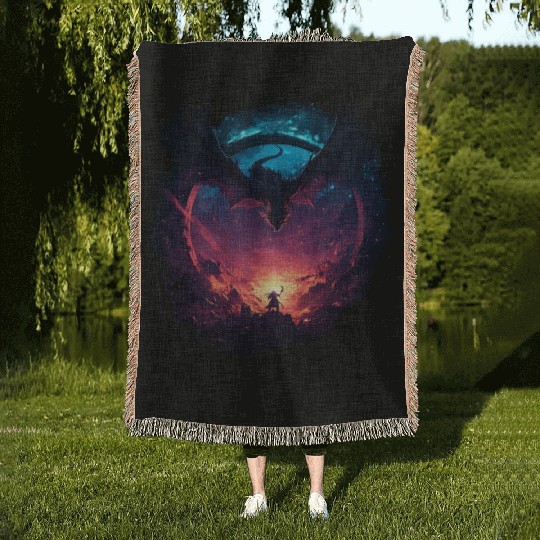Epic Dragon Motif Fantasy Meets Heroism Woven Blankets
