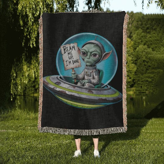 UFO Mars beam me up Allien Woven Blankets
