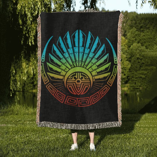 Mayan And Aztec Quetzalcoatl Maya Tribal Woven Blankets