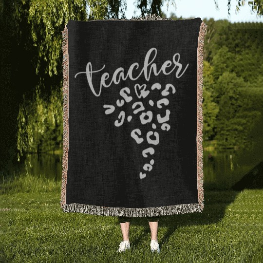 Teacher Leopard Heart Design for Educators Woven Blankets