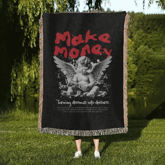 Crazy Money Angel Woven Blankets – Chaotic Hustler Street Art