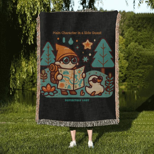 Main Character in a Side Quest Woven Blankets