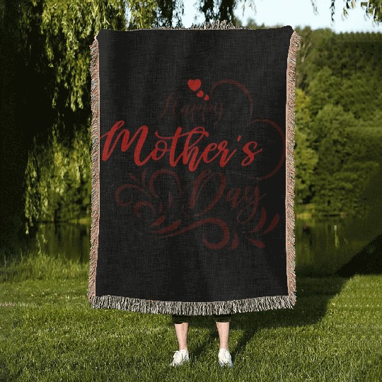 Elegant Happy Mother's Day Floral Heart Woven Blankets