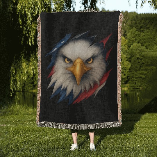 Fierce American Eagle Ripped Design Woven Blankets