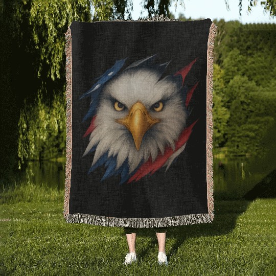Fierce American Eagle Ripped Design Woven Blankets