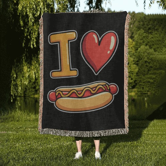 I Love Hotdogs - Fast Food Snack Fun Woven Blankets