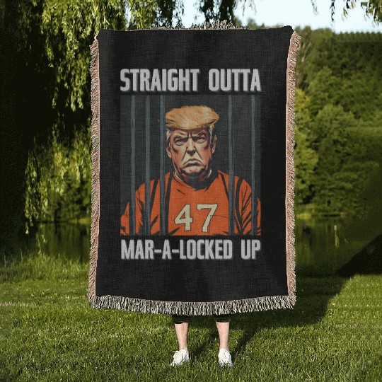Anti-Trump Funny Straight Outta Mar-A-Locked Up Woven Blankets