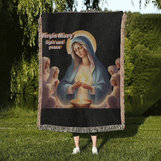 Virgin Mary, light and peace Woven Blankets