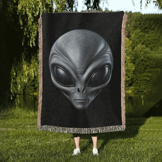 Small Grey Alien Extraterrestrial ET Being Woven Blankets