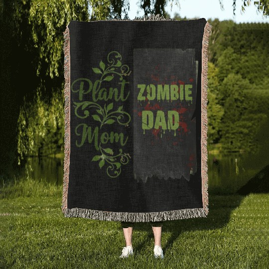 Plant Mom Zombie Dad Couple Design Woven Blankets