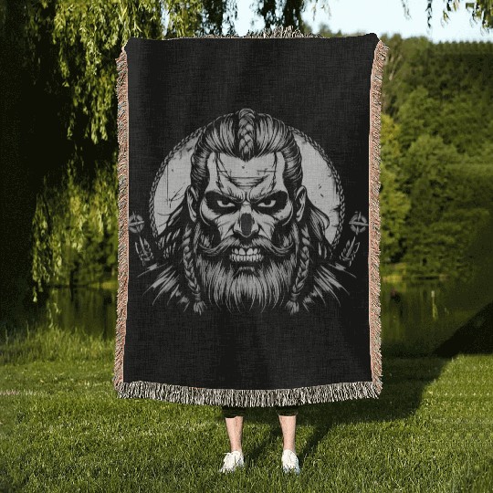 Viking Warrior Man Odin Thor Norman Walhalla Woven Blankets