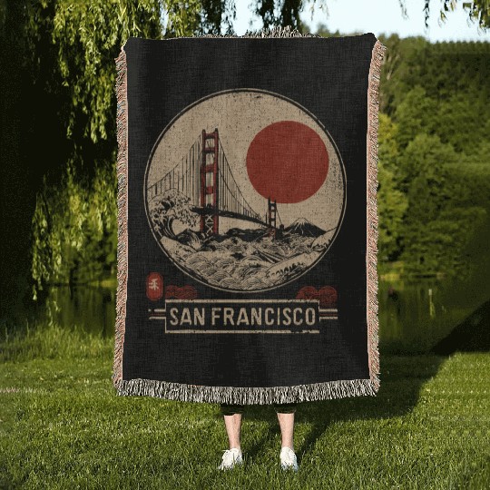 San Francisco - Woodblock Print Woven Blankets