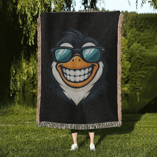 Cool penguin sunglasses summer grin fun Woven Blankets