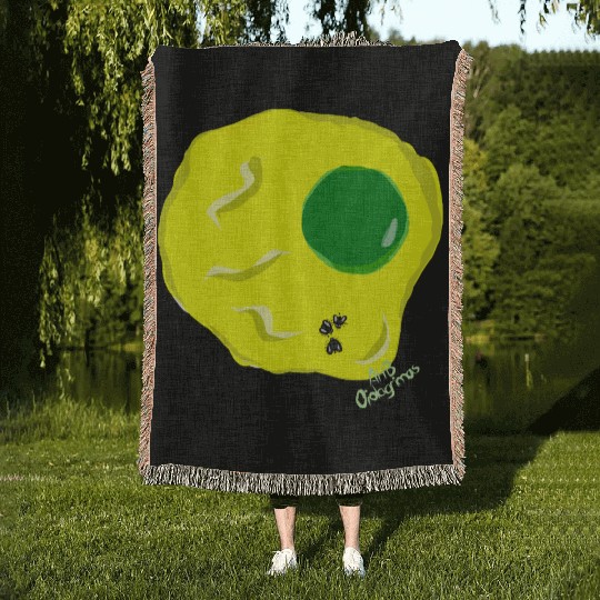 Yellow and green fried egg and flies Woven Blankets