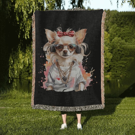Bling Chihuahua Woven Blankets