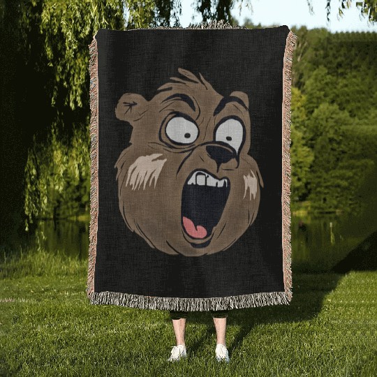Screaming Bear Face Funny Angry Animal Cartoon Woven Blankets