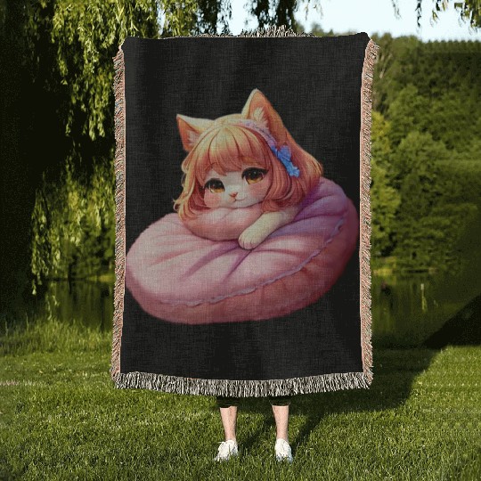 Neko Snoozing Under Sakura Woven Blankets