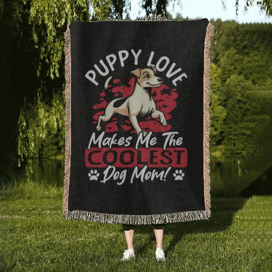 Puppy Love the Coolest Dog Mom! My Mom Is Cool Dog Woven Blankets