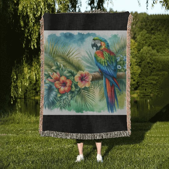 Majestic Macaw Parrot Woven Blankets