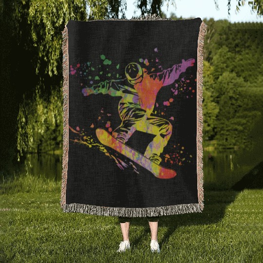 Snowboarder Snowboard Snowboarding Woven Blankets