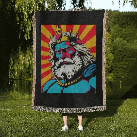 Bold Pop Art Zeus – Colorful Greek God Illustratio Woven Blankets