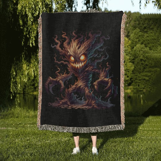 Haunted Tree Monster – Creepy Forest Guardian Woven Blankets