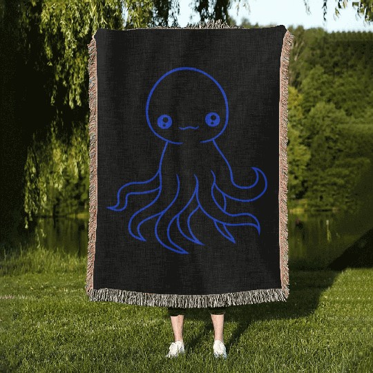 Octopus squid tentacle cephalopod cute sweet comic Woven Blankets